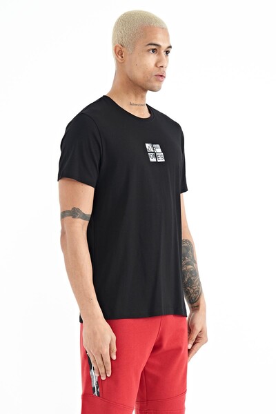 Tommylife Wholesale Miles Crew Neck Standard Fit Printed Men's T-Shirt 88222 Black - Thumbnail