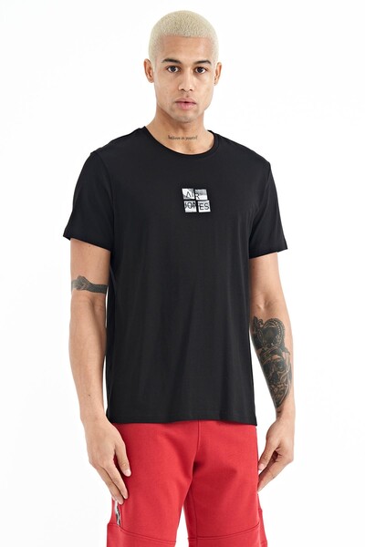 Tommylife Wholesale Miles Crew Neck Standard Fit Printed Men's T-Shirt 88222 Black - Thumbnail