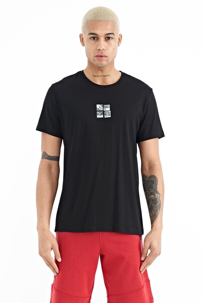 Tommylife Wholesale Miles Crew Neck Standard Fit Printed Men's T-Shirt 88222 Black - Thumbnail