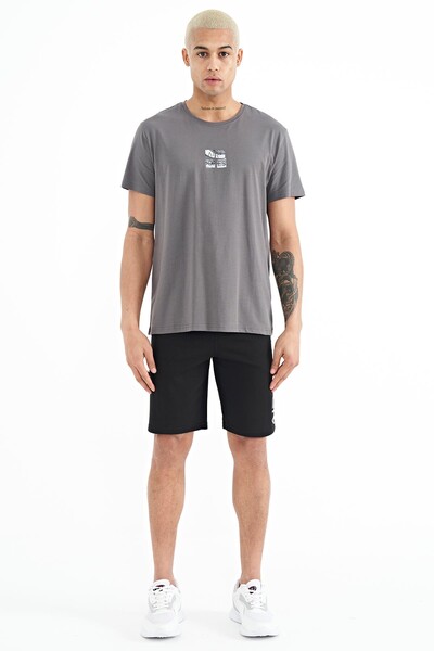 Tommylife Wholesale Miles Crew Neck Standard Fit Printed Men's T-Shirt 88222 Dark Gray - Thumbnail