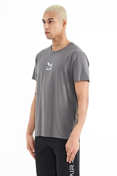 Tommylife Wholesale Miles Crew Neck Standard Fit Printed Men's T-Shirt 88222 Dark Gray - Thumbnail