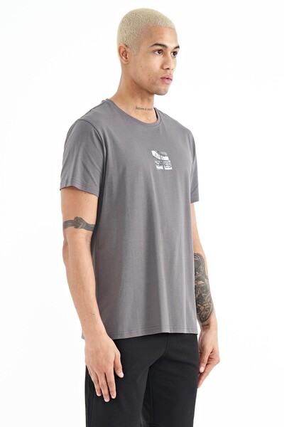 Tommylife Wholesale Miles Crew Neck Standard Fit Printed Men's T-Shirt 88222 Dark Gray - Thumbnail