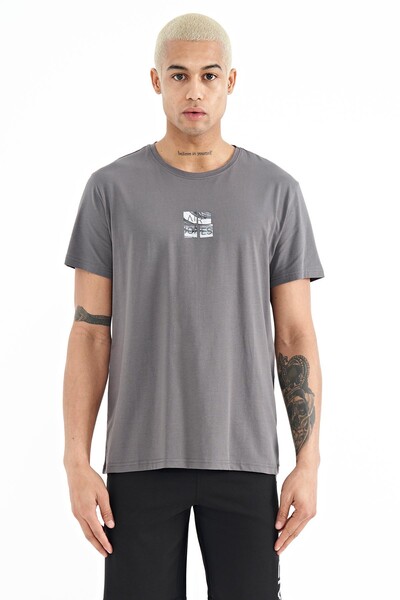 Tommylife Wholesale Miles Crew Neck Standard Fit Printed Men's T-Shirt 88222 Dark Gray - Thumbnail