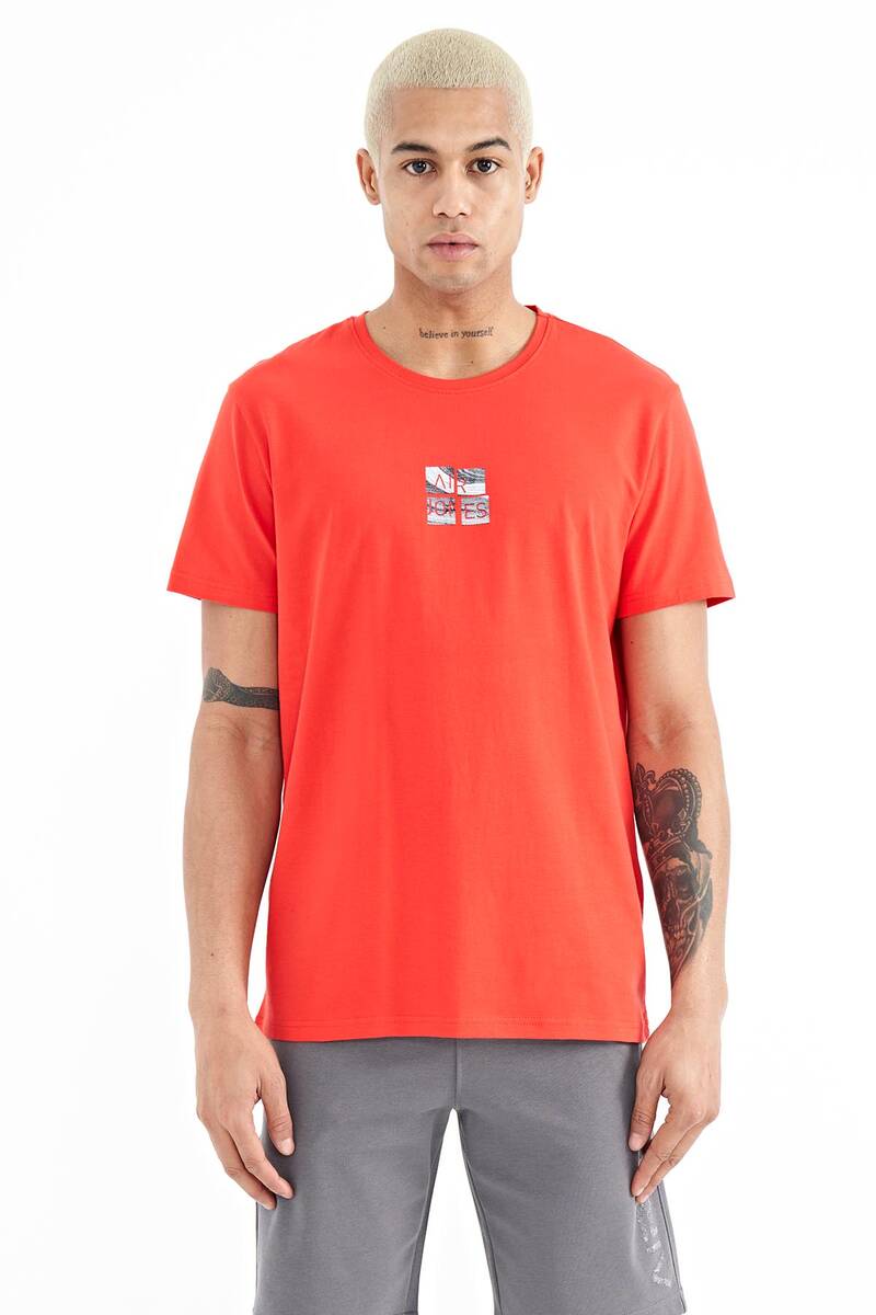 TOMMYLIFE - Tommylife Wholesale Miles Crew Neck Standard Fit Printed Men's T-Shirt 88222 Fiesta