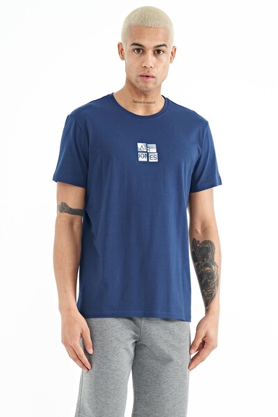 Tommylife Wholesale Miles Crew Neck Standard Fit Printed Men's T-Shirt 88222 Indigo - Thumbnail