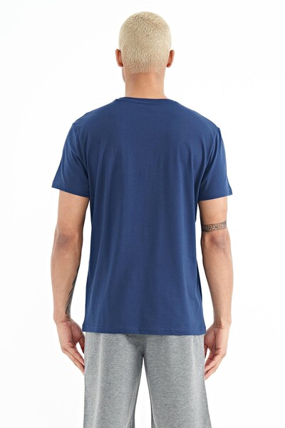 Tommylife Wholesale Miles Crew Neck Standard Fit Printed Men's T-Shirt 88222 Indigo - Thumbnail