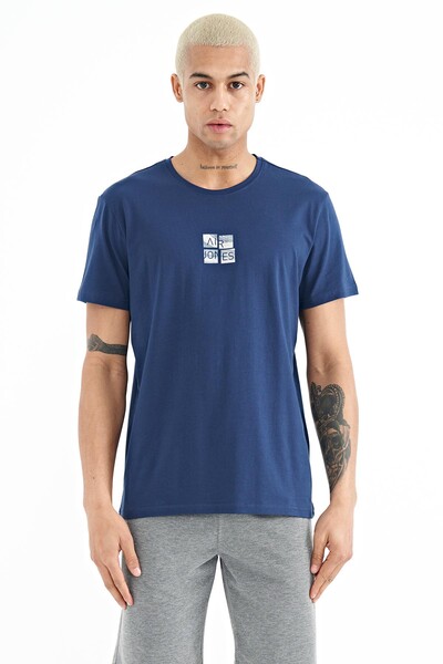 Tommylife Wholesale Miles Crew Neck Standard Fit Printed Men's T-Shirt 88222 Indigo - Thumbnail