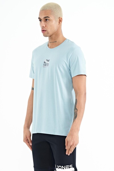 Tommylife Wholesale Miles Crew Neck Standard Fit Printed Men's T-Shirt 88222 Light Blue - Thumbnail