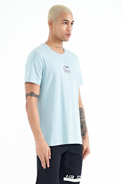 Tommylife Wholesale Miles Crew Neck Standard Fit Printed Men's T-Shirt 88222 Light Blue - Thumbnail