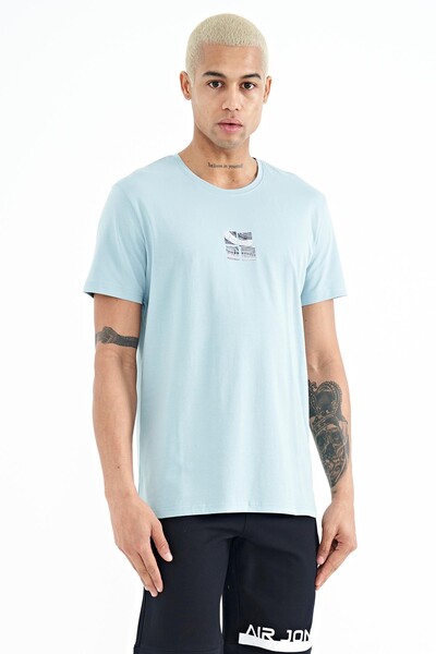 Tommylife Wholesale Miles Crew Neck Standard Fit Printed Men's T-Shirt 88222 Light Blue - Thumbnail