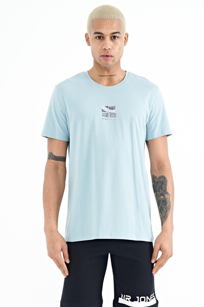 Tommylife Wholesale Miles Crew Neck Standard Fit Printed Men's T-Shirt 88222 Light Blue - Thumbnail