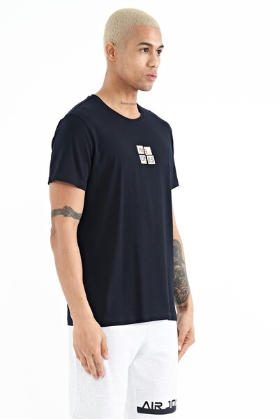 Tommylife Wholesale Miles Crew Neck Standard Fit Printed Men's T-Shirt 88222 Navy Blue - Thumbnail