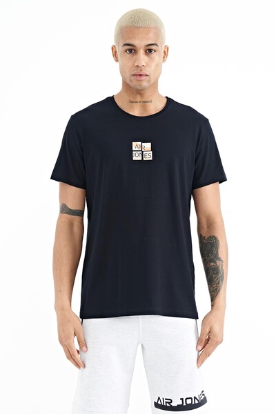 Tommylife Wholesale Miles Crew Neck Standard Fit Printed Men's T-Shirt 88222 Navy Blue - Thumbnail