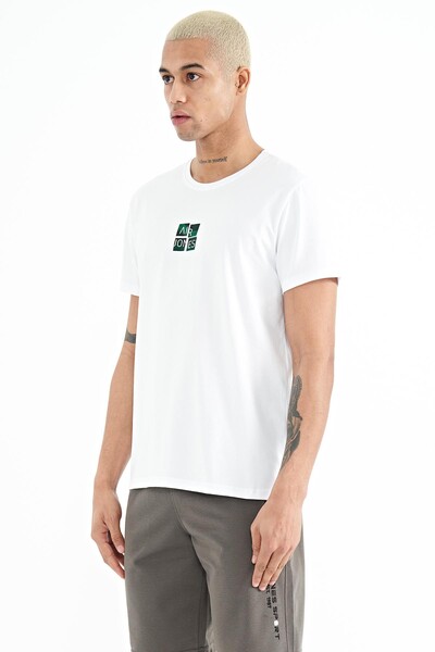 Tommylife Wholesale Miles Crew Neck Standard Fit Printed Men's T-Shirt 88222 White - Thumbnail