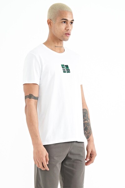 Tommylife Wholesale Miles Crew Neck Standard Fit Printed Men's T-Shirt 88222 White - Thumbnail