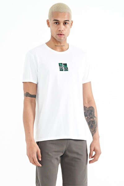 Tommylife Wholesale Miles Crew Neck Standard Fit Printed Men's T-Shirt 88222 White - Thumbnail