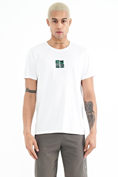 Tommylife Wholesale Miles Crew Neck Standard Fit Printed Men's T-Shirt 88222 White - Thumbnail