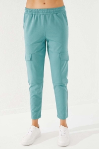 Tommylife Wholesale Mint Green High Waist With Cargo Pockets Comfy Skinny Hem Women's Sweatpant - 94588 - Thumbnail