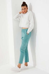 Tommylife Wholesale Mint Green High Waist With Cargo Pockets Comfy Skinny Hem Women's Sweatpant - 94588 - Thumbnail