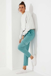 Tommylife Wholesale Mint Green High Waist With Cargo Pockets Comfy Skinny Hem Women's Sweatpant - 94588 - Thumbnail