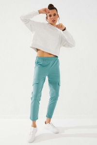 Tommylife Wholesale Mint Green High Waist With Cargo Pockets Comfy Skinny Hem Women's Sweatpant - 94588 - Thumbnail