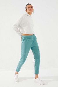 Tommylife Wholesale Mint Green High Waist With Cargo Pockets Comfy Skinny Hem Women's Sweatpant - 94588 - Thumbnail