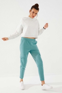 Tommylife Wholesale Mint Green High Waist With Cargo Pockets Comfy Skinny Hem Women's Sweatpant - 94588 - Thumbnail