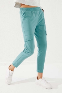 Tommylife Wholesale Mint Green High Waist With Cargo Pockets Comfy Skinny Hem Women's Sweatpant - 94588 - Thumbnail