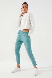 Tommylife Wholesale Mint Green High Waist With Cargo Pockets Comfy Skinny Hem Women's Sweatpant - 94588 - Thumbnail