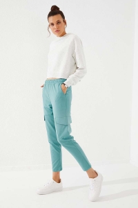 Tommylife Wholesale Mint Green High Waist With Cargo Pockets Comfy Skinny Hem Women's Sweatpant - 94588 - Thumbnail