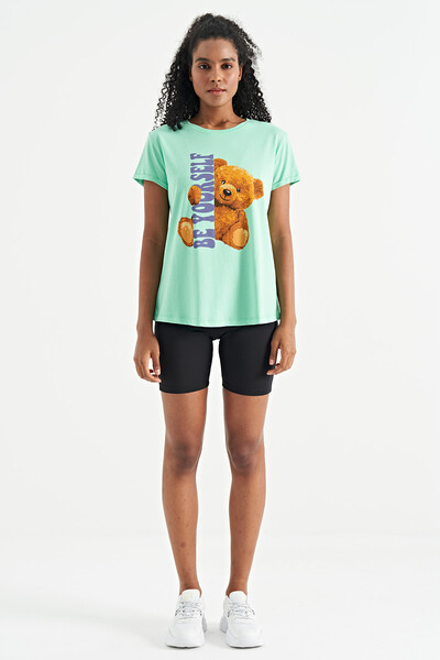 Tommylife Wholesale Mint Green Short Sleeve O-Neck Oversize Women's T-shirt - 02242 - Thumbnail