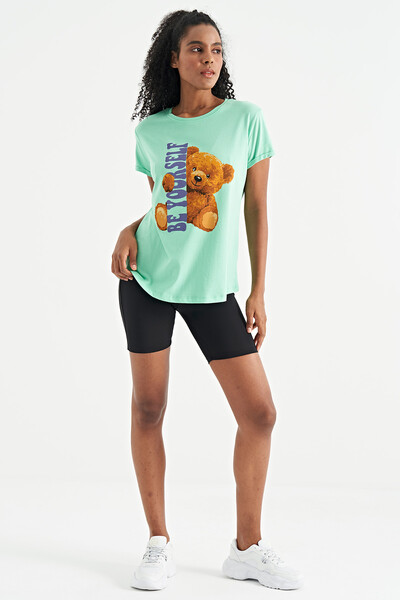 Tommylife Wholesale Mint Green Short Sleeve O-Neck Oversize Women's T-shirt - 02242 - Thumbnail