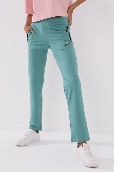 Tommylife Wholesale Mint Green With Zipper Pocket Comfy Classic Hem Women's Sweatpants - 94195 - Thumbnail