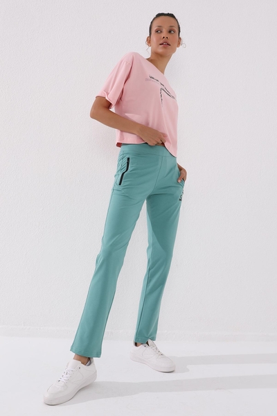 Tommylife Wholesale Mint Green With Zipper Pocket Comfy Classic Hem Women's Sweatpants - 94195 - Thumbnail