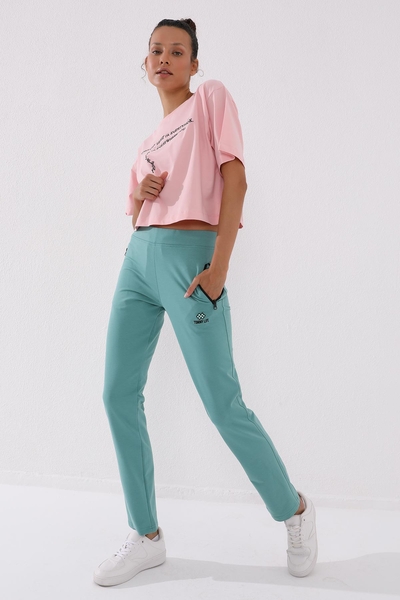 Tommylife Wholesale Mint Green With Zipper Pocket Comfy Classic Hem Women's Sweatpants - 94195 - Thumbnail