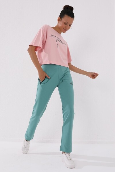 Tommylife Wholesale Mint Green With Zipper Pocket Comfy Classic Hem Women's Sweatpants - 94195 - Thumbnail