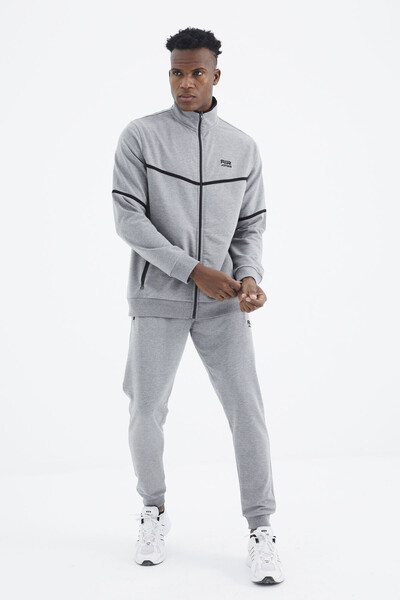 Tommylife Wholesale Myron Standard Fit Stand Collar Men's Tracksuit Set 85234 Gray Melange - Thumbnail