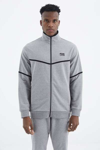 Tommylife Wholesale Myron Standard Fit Stand Collar Men's Tracksuit Set 85234 Gray Melange - Thumbnail