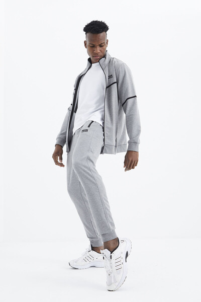 Tommylife Wholesale Myron Standard Fit Stand Collar Men's Tracksuit Set 85234 Gray Melange - Thumbnail