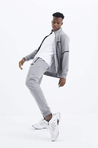 Tommylife Wholesale Myron Standard Fit Stand Collar Men's Tracksuit Set 85234 Gray Melange - Thumbnail