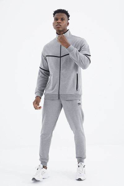 Tommylife Wholesale Myron Standard Fit Stand Collar Men's Tracksuit Set 85234 Gray Melange - Thumbnail