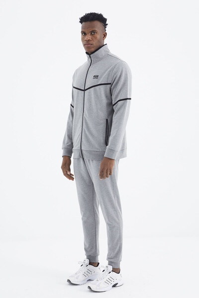 Tommylife Wholesale Myron Standard Fit Stand Collar Men's Tracksuit Set 85234 Gray Melange - Thumbnail