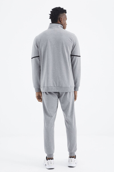 Tommylife Wholesale Myron Standard Fit Stand Collar Men's Tracksuit Set 85234 Gray Melange - Thumbnail