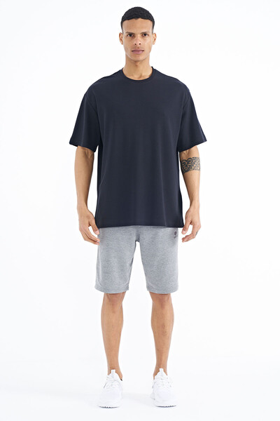 Tommylife Wholesale Navy Blue Basic Oversize Men's T-Shirt - 88193 - Thumbnail