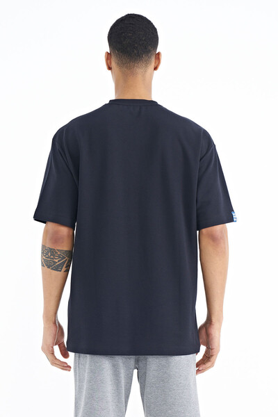 Tommylife Wholesale Navy Blue Basic Oversize Men's T-Shirt - 88193 - Thumbnail