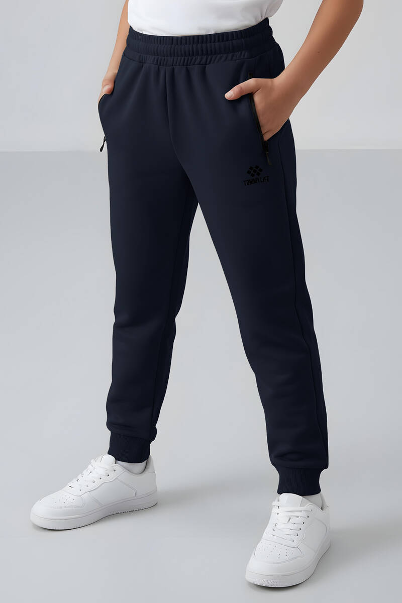 TOMMYLIFE - Tommylife Wholesale Boy's Jogger with Zippered Pockets Standard Fit Cuffed Sweatpants 64042 Navy Blue