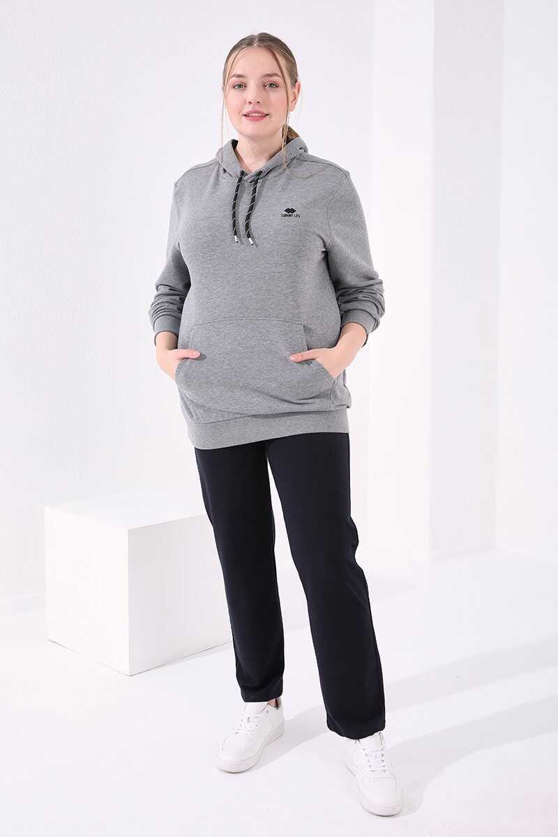 Tommylife Wholesale Navy Blue Classic Hem Stone Detailed Women's Big Size Sweatpant - 94040 - 1