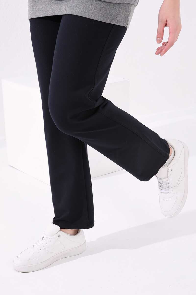 Tommylife Wholesale Navy Blue Classic Hem Stone Detailed Women's Big Size Sweatpant - 94040 - 3
