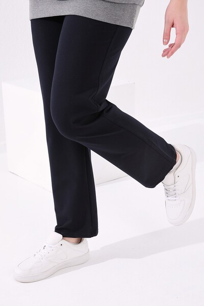 Tommylife Wholesale Navy Blue Classic Hem Stone Detailed Women's Big Size Sweatpant - 94040 - 3