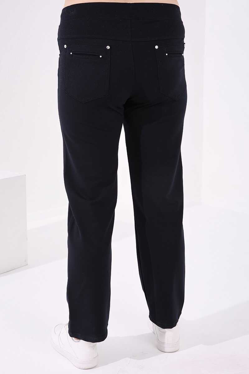 Tommylife Wholesale Navy Blue Classic Hem Stone Detailed Women's Big Size Sweatpant - 94040 - 6